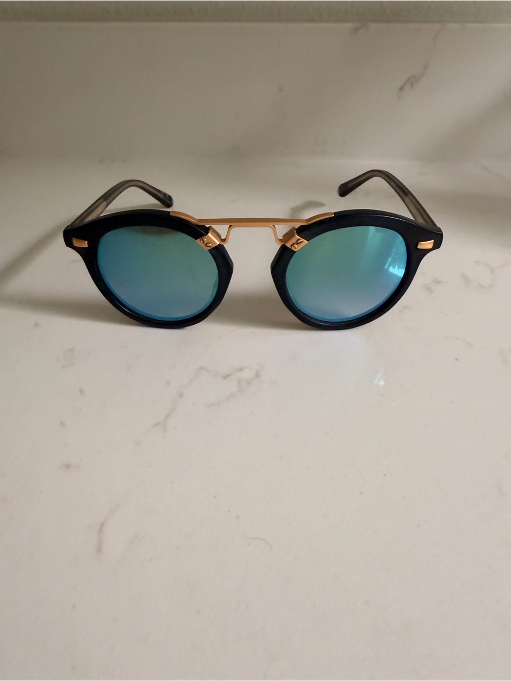 KREWE Black & Gold Sunglasses with Blue Mirrored Lenses - Picture 3 of 10